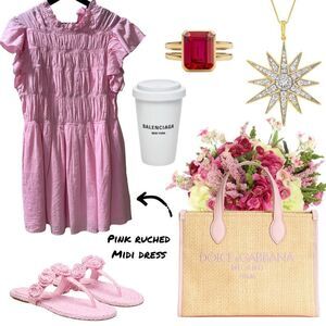 Pink Ruched Midi Dress